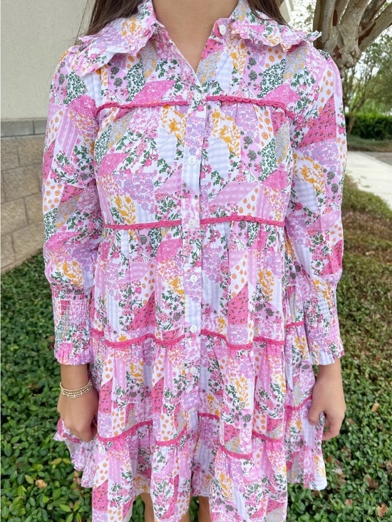 Simply Southern Dresses & Skirts - Simply Southern Pink Floral Patchwork Tiered Button Dress